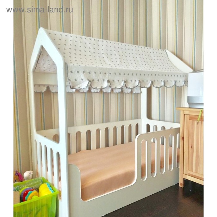Детская кровать-домик без ящика, цвет белый, 800 × 1600 мм, текстильный полог 24236