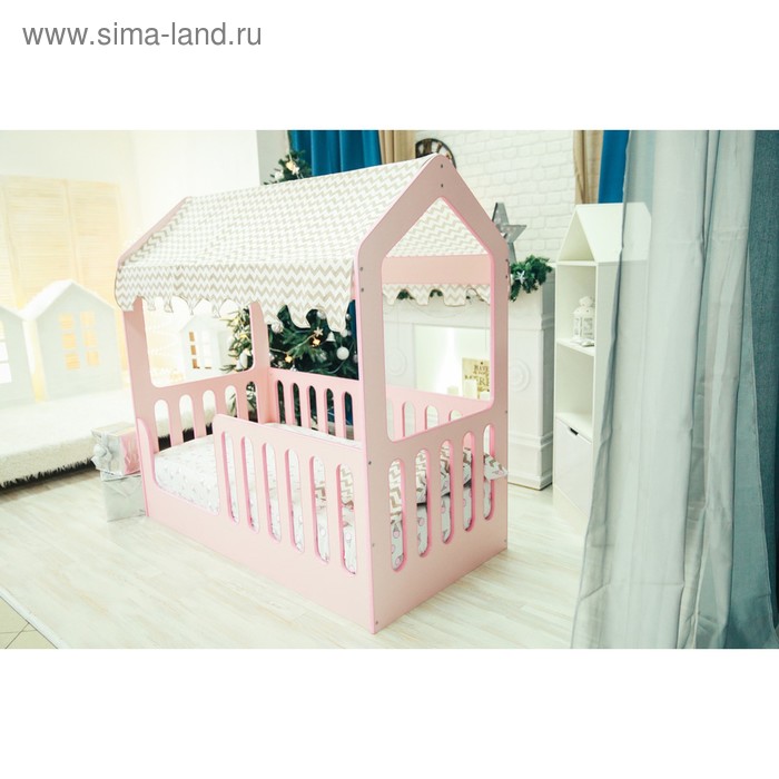 Детская кровать-домик без ящика, розовый, 800х1600, текстиль 1
