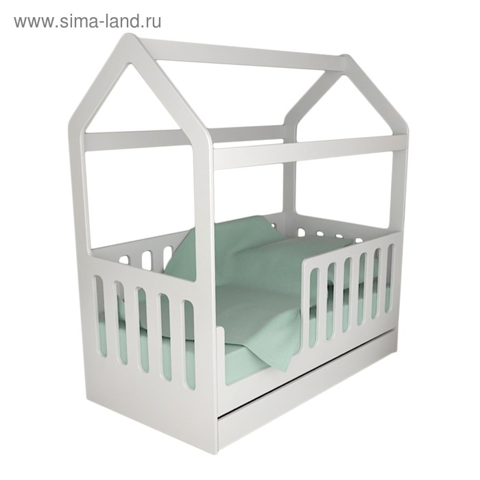 Детская кровать-домик с ящиком, белый, 800 × 1600 мм