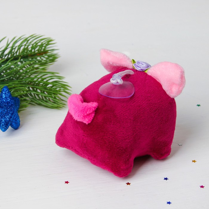 Мягкая игрушка-присоска "Свинка", на голове роза, цвета МИКС