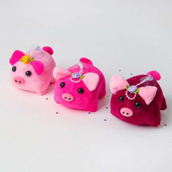 Мягкая игрушка-присоска "Свинка", на голове роза, цвета МИКС