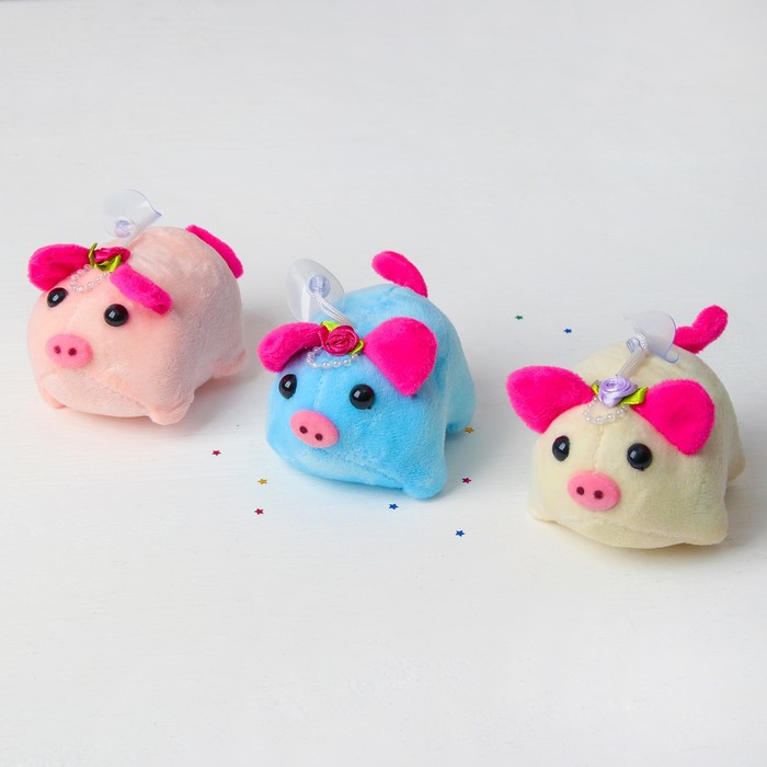 Мягкая игрушка-присоска "Свинка", на голове роза, цвета МИКС