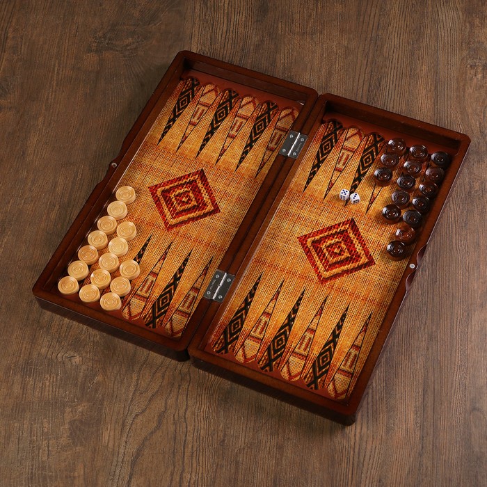 Нарды деревянные, лакированные,с узором, поле 40х40 см, фишка 2.5х2.5х1 см