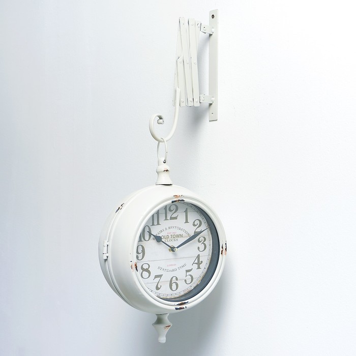 Двойные настенные часы раздвижные, белые d=19 см, 52*13*50 см