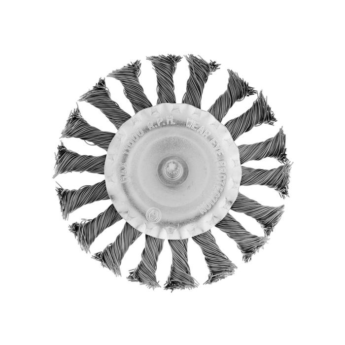 фото Щетка металлическая для дрели тундра, со шпилькой, крученая проволока, плоская, 100 мм