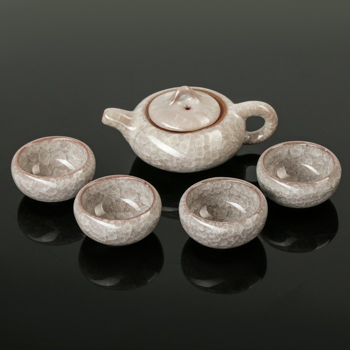 Набор для чайной церемонии "Искушение", 5 предметов: чайник 180 мл, 4 чашки 50 мл, цвет серый