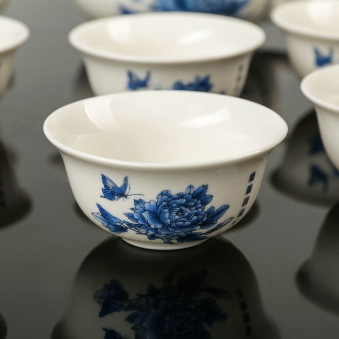 Набор для чайной церемонии "Синяя роза", 10 предметов: чахай 150 мл, гайвань 150 мл, 8 чашек 50 мл