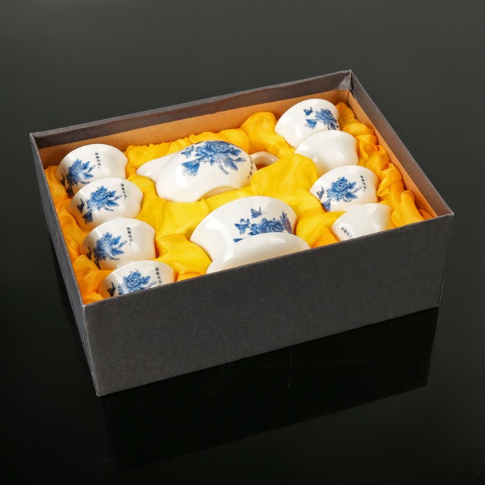 Набор для чайной церемонии "Синяя роза", 10 предметов: чахай 150 мл, гайвань 150 мл, 8 чашек 50 мл