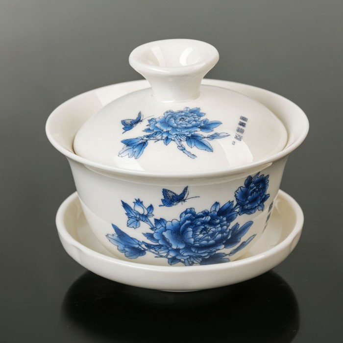 Набор для чайной церемонии "Синяя роза", 10 предметов: чахай 150 мл, гайвань 150 мл, 8 чашек 50 мл