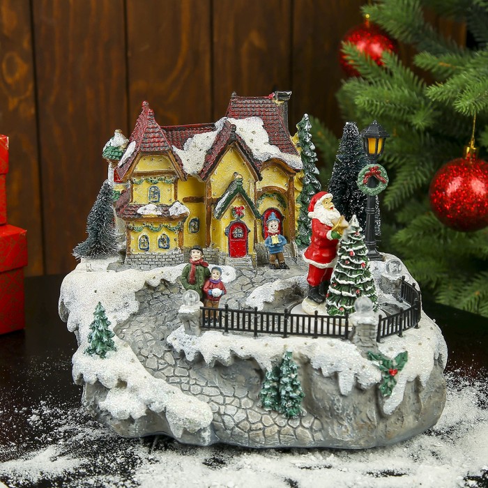 Сувенир полистоун музыкальный, световой "Новогодний город" вращается 17х22,5х16,5 см