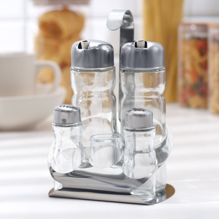 Набор для специй 5 предметов  на подставке из металла "Эксклюзив" 11х13х19