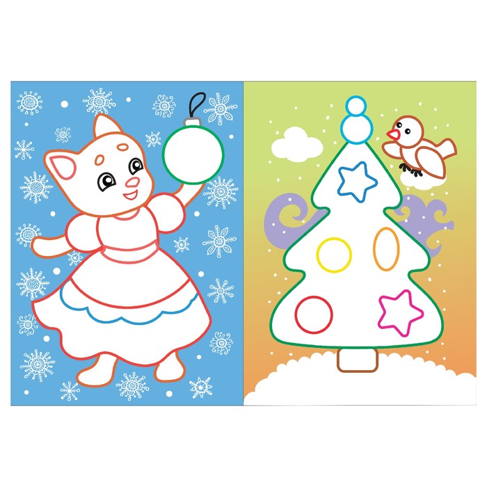 Новогодняя раскраска с цветным фоном "От снеговичка"
