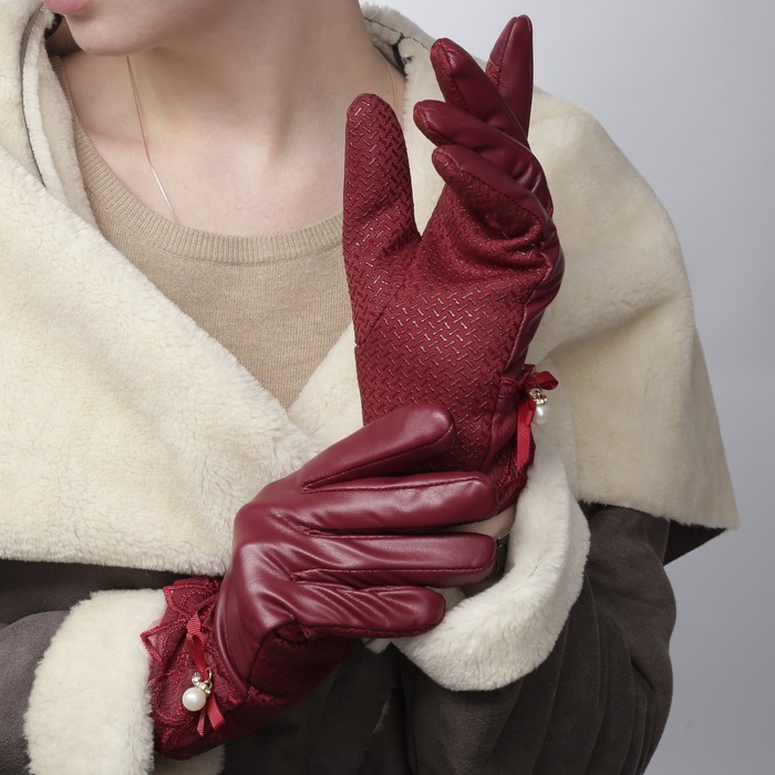 Перчатки женские безразмерные, комбинированные, без подклада, для сенсорных экранов, цвет бордовый