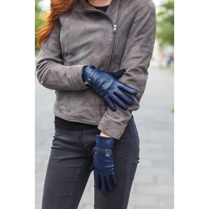 Перчатки женские безразмерные, комбинированные, без подклада, для сенсорных экранов, цвет синий