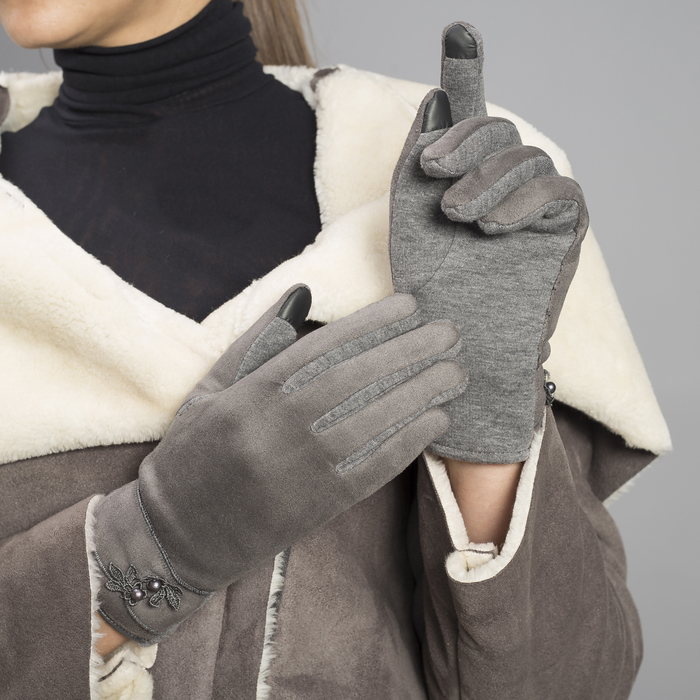 Перчатки женские безразмерные, без подклада, для сенсорных экранов, цвет серый