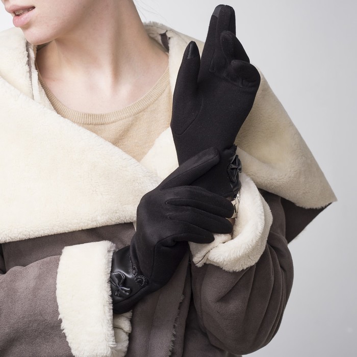 Перчатки женские безразмерные, без подклада, для сенсорных экранов, цвет чёрный