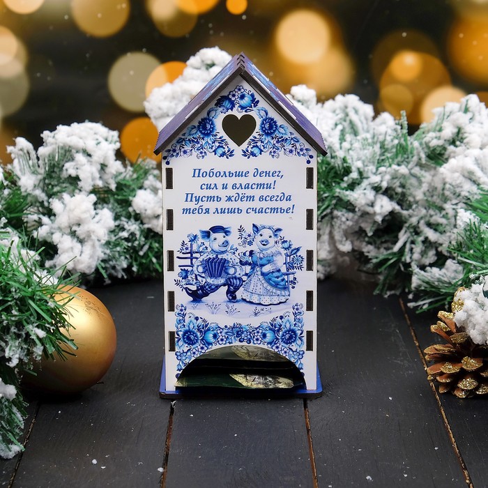 Чайный домик «Свинки», гжель, 9,3×9,3×20 см