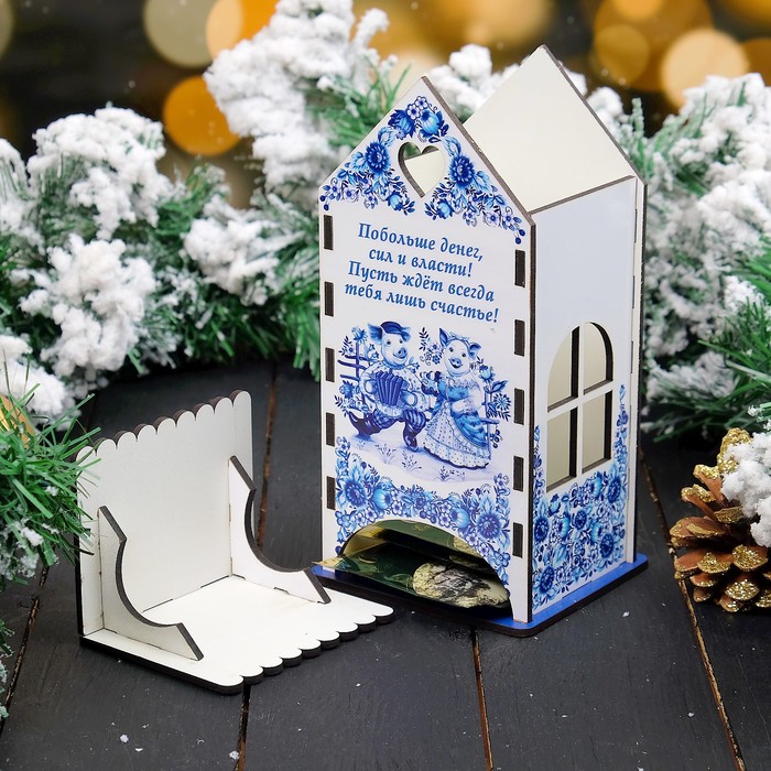 Чайный домик «Свинки», гжель, 9,3×9,3×20 см