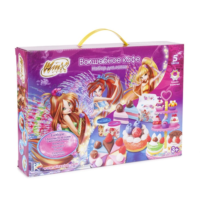 Набор для лепки WINX "Магическая фабрика мороженого", 56 гр, 5 цветов, формы, посдставка, 2 карточки