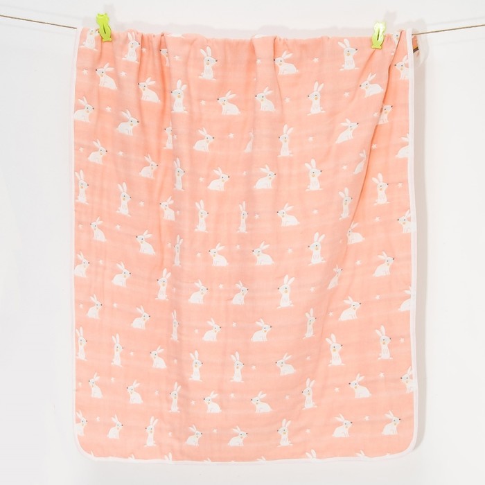 Одеяло лёгкое Крошка Я Зайка персик 105*108 см, муслин шестислойный, 100% хлопок