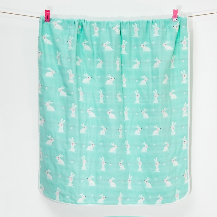 Одеяло лёгкое Крошка Я Зайка мятный 105*108 см, муслин шестислойный, 100% хлопок