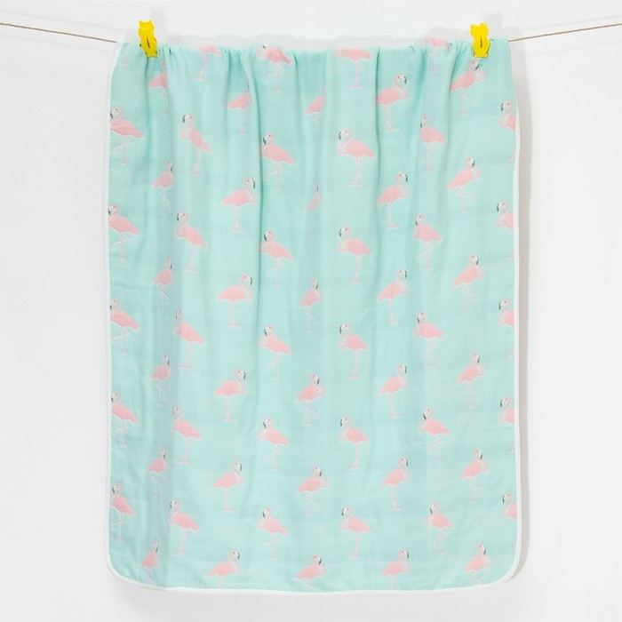 Одеяло лёгкое Крошка Я Фламинго 105*108 см, муслин шестислойный, 100% хлопок