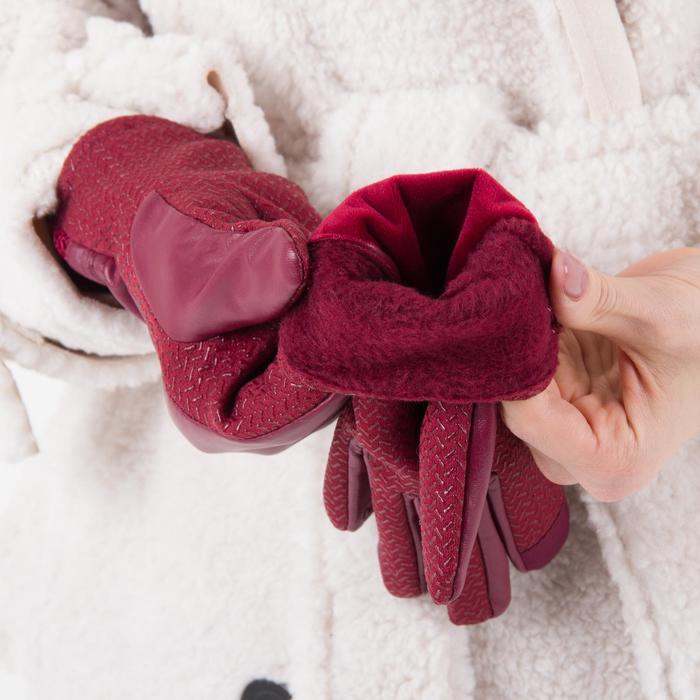 Перчатки женские безразмерные, комбинированные, без подклада, для сенсорных экранов, цвет бордовый