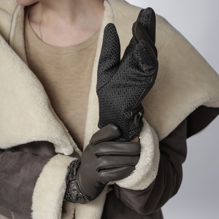 Перчатки женские безразмерные, комбинированные, без подклада, для сенсорных экранов, цвет серый