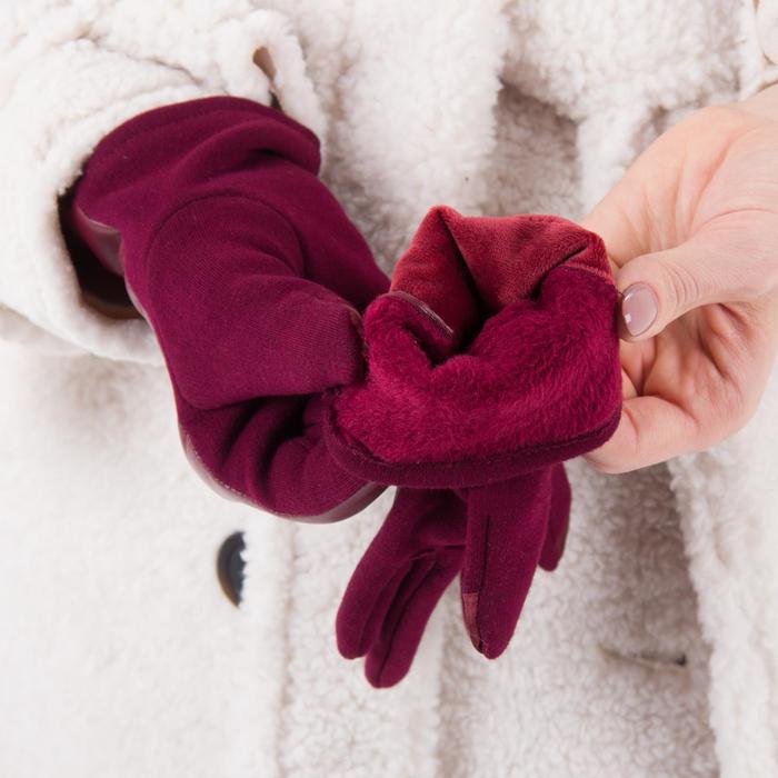 Перчатки женские безразмерные, комбинированные, без подклада, для сенсорных экранов, цвет бордовый