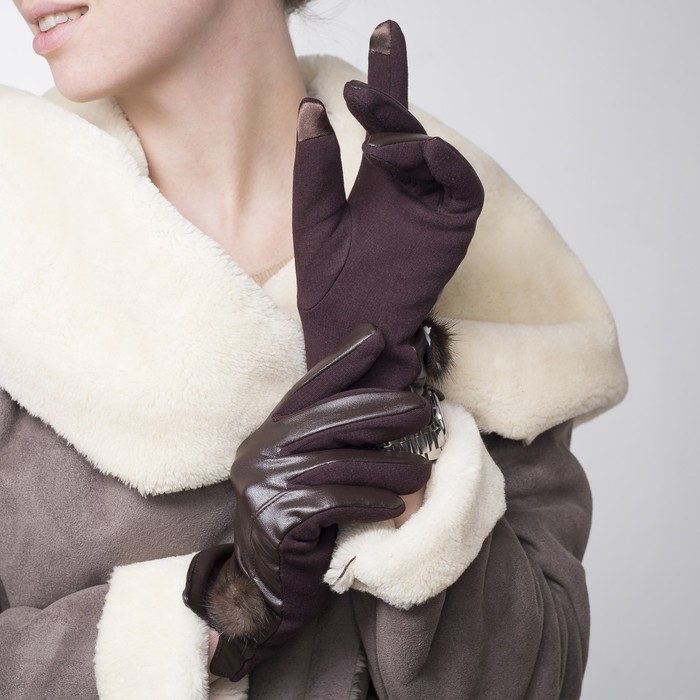 Перчатки женские безразмерные, комбинированные, без подклада, для сенсорных экранов, цвет кофе