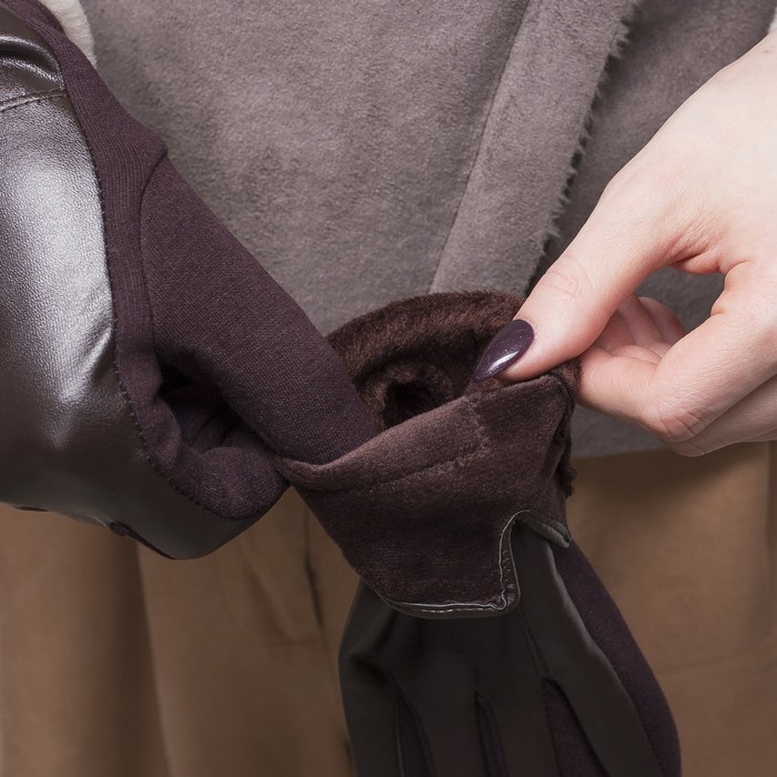 Перчатки женские безразмерные, комбинированные, без подклада, для сенсорных экранов, цвет кофе