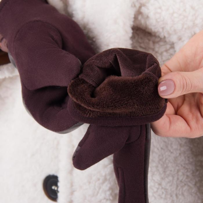 Перчатки женские безразмерные, комбинированные, без подклада, для сенсорных экранов, цвет кофе