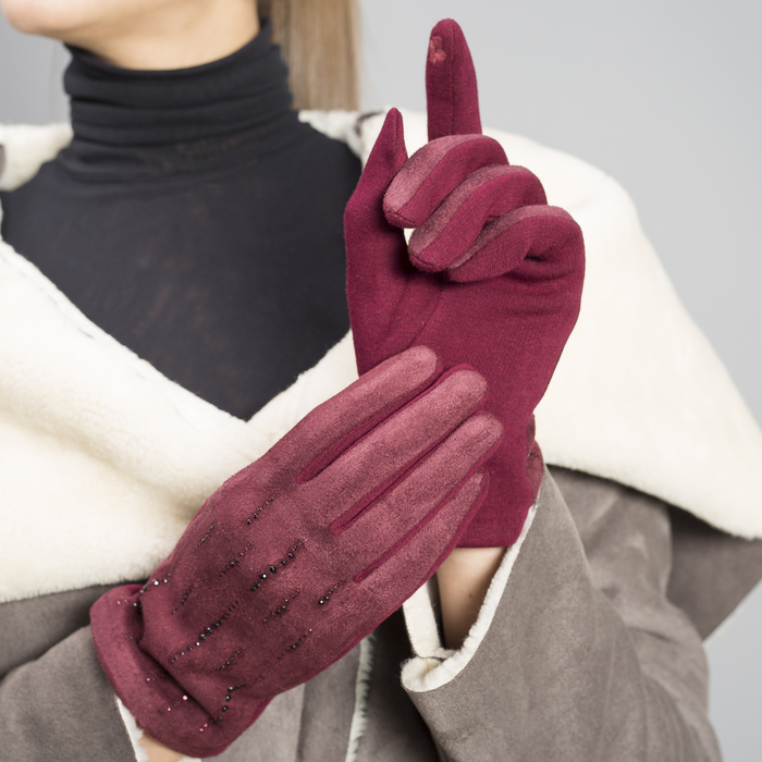 Перчатки женские безразмерные, без подклада, цвет бордовый