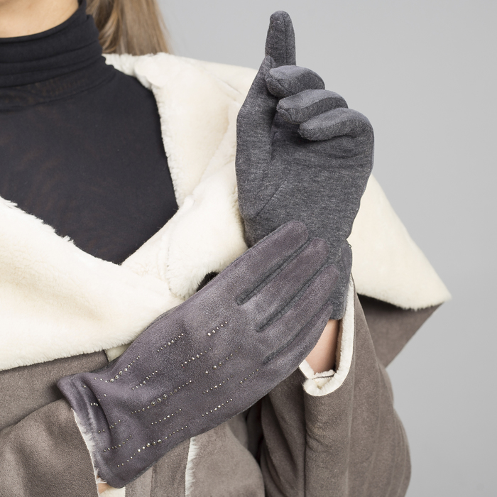 Перчатки женские безразмерные, без подклада, цвет серый
