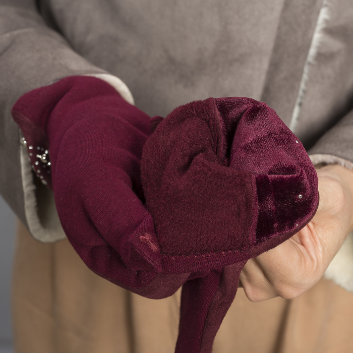 Перчатки женские безразмерные, без подклада, цвет бордовый