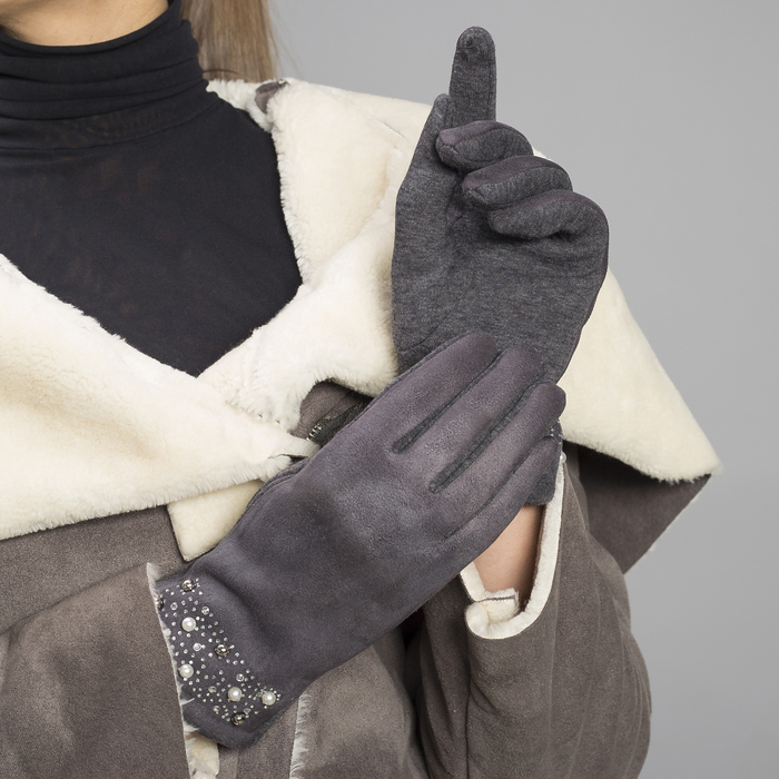 Перчатки женские безразмерные, без подклада, цвет серый