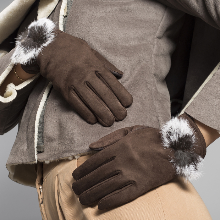 Перчатки женские безразмерные, без подклада, для сенсорных экранов, цвет кофе