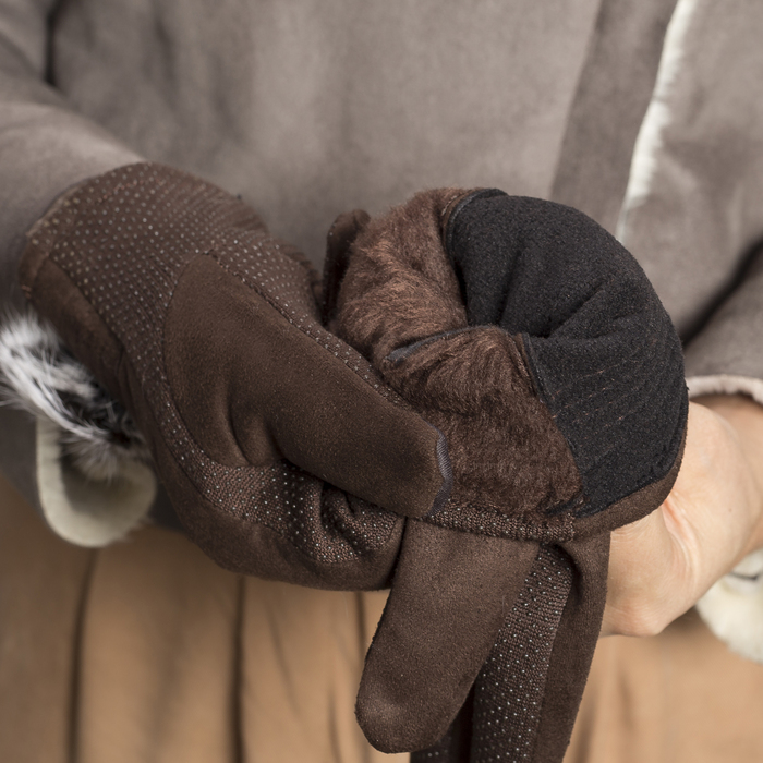 Перчатки женские безразмерные, без подклада, для сенсорных экранов, цвет кофе
