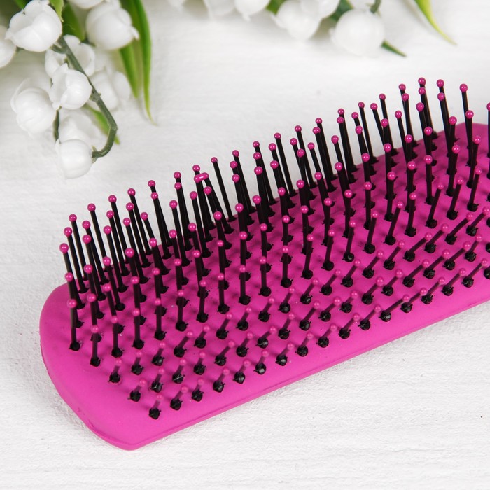 Расчёска массажная «Роза», прямоугольная, прорезиненная, цвет розовый/серебристый