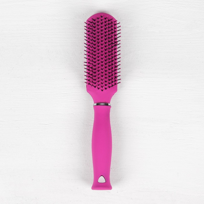 Расчёска массажная «Роза», прямоугольная, прорезиненная, цвет розовый/серебристый