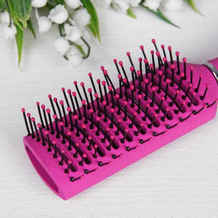 Расчёска массажная «Роза», прямоугольная, вентилируемая, прорезиненная, цвет розовый/серебристый