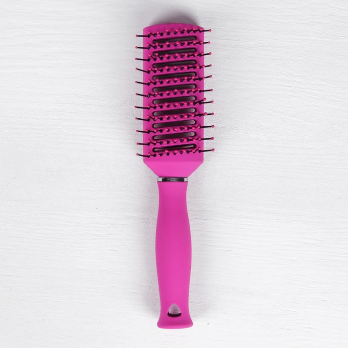 Расчёска массажная «Роза», прямоугольная, вентилируемая, прорезиненная, цвет розовый/серебристый