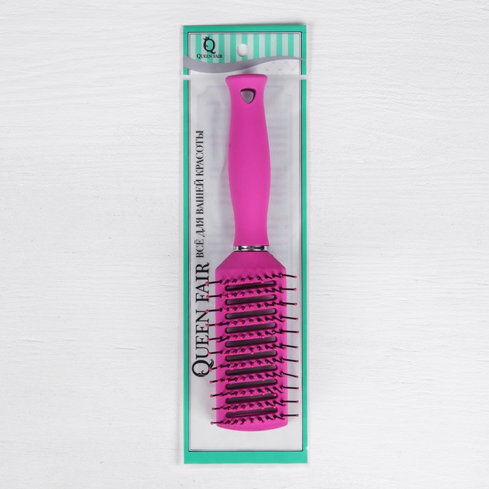 Расчёска массажная «Роза», прямоугольная, вентилируемая, прорезиненная, цвет розовый/серебристый