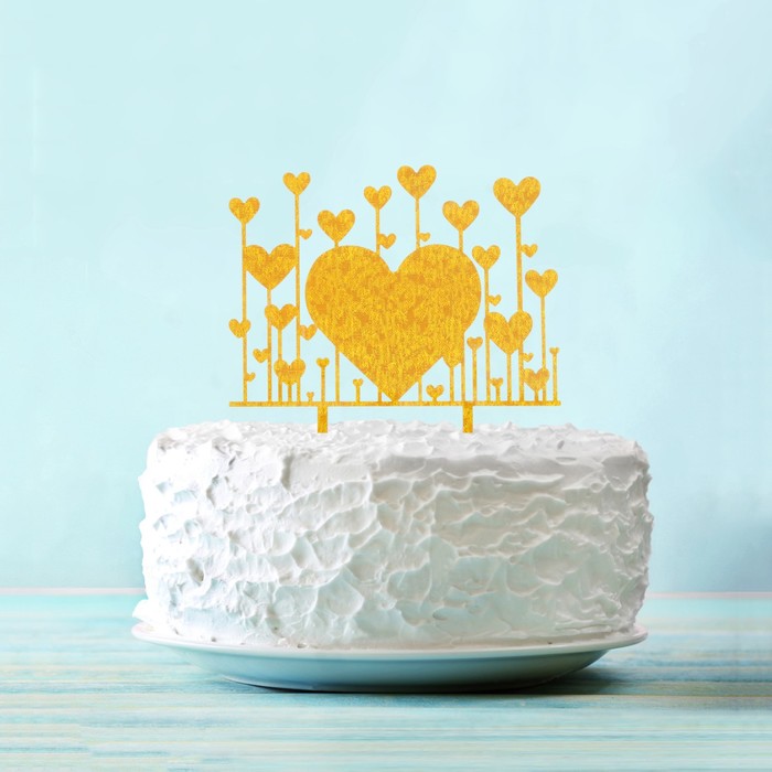 Топпер в торт "Сердца", цвет золотой