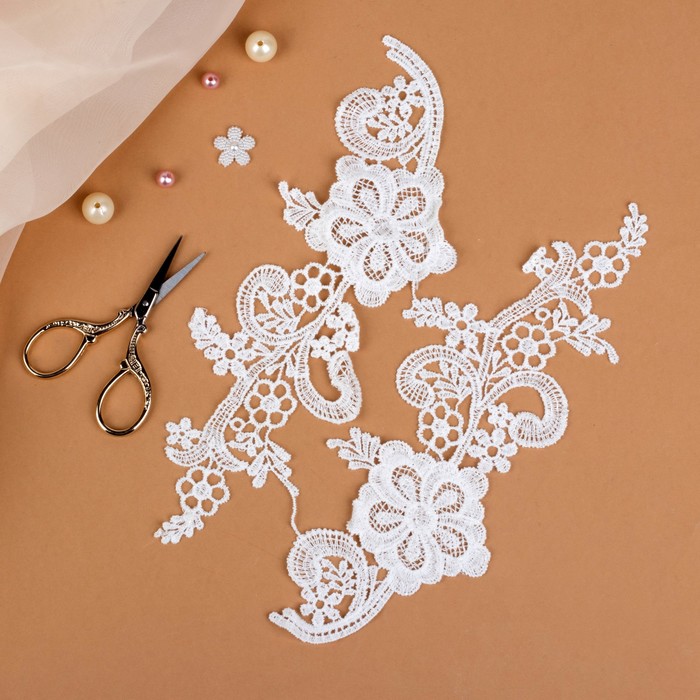 Аппликации пришивные "Лейсы", 24,5*9см, цвет белый