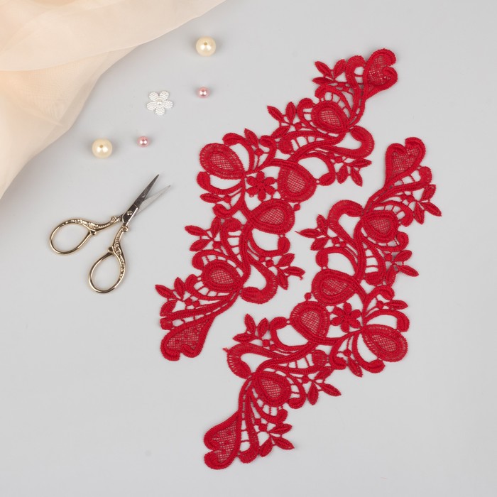 Аппликации пришивные "Лейсы", 28*10см, цвет красный