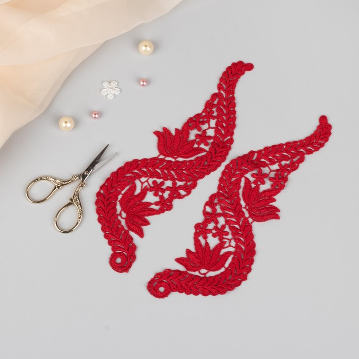 Аппликации пришивные "Лейсы", 22*7см, цвет красный