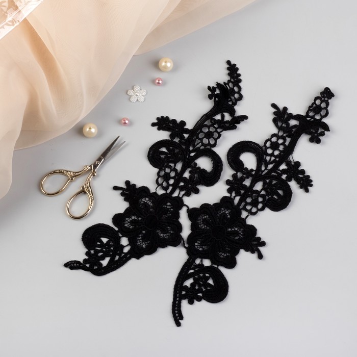 Аппликации пришивные "Лейсы", 29*8см, цвет чёрный