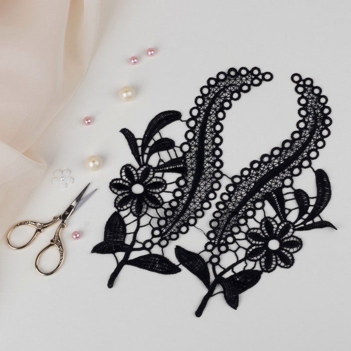 Аппликации пришивные "Лейсы", 24*10см, цвет чёрный