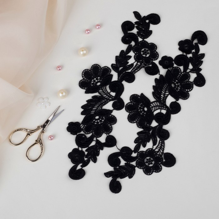 Аппликации пришивные "Лейсы", 28*8см, цвет чёрный